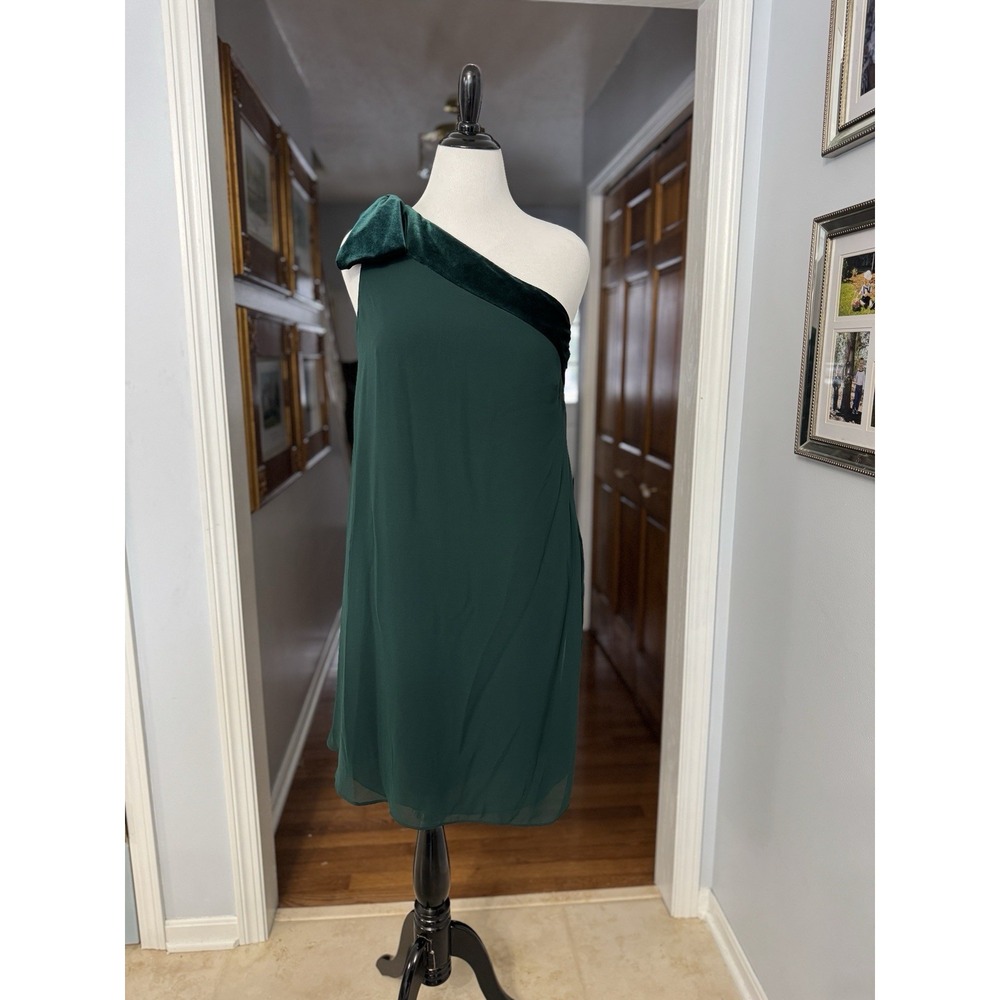 LAUREN Ralph Lauren Emerald Green One Shoulder Velvet Bow Evening Dress 14 NWT
